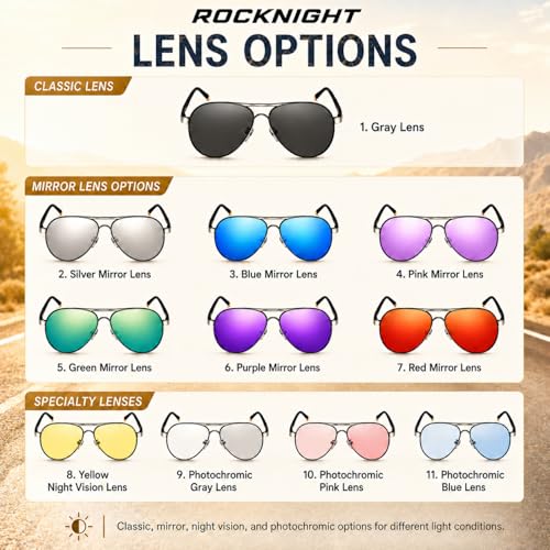 Image of ROCKNIGHT Polarized Aviator Sunglasses for Men Women Metal Frame Flat Top Sunglasses Ultralight Silver Mirror Lens UV400 Outdoors