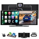 Accfly 11インチポータブルディスプレイオーディオ，CarPlay/Android Autoワイヤレス接続対応、ポータブルカーナビに4Kドライブレコーダーと1080Pバックカメラ付属-ループ録画機能搭載、ディスプレイオーディオ1920*720高精細解像度、ミラーリング画面投射、分割画面表示機能、音声操作、Bluetooth/AUX/FM対応、簡単インストール、99%の車種に対応