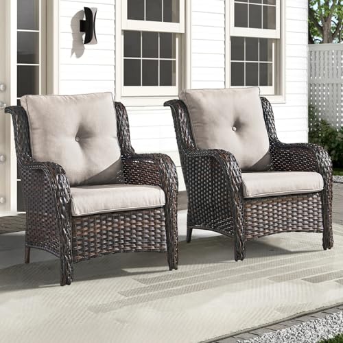 Patio-Chairs-Set-of-2-Outdoor-PE-Wicker-Rattan-Chair-Patio-Club-Chair-High-Back-for-Deck-Porch-Garden-BrownBeige Patio Chairs Set of 2 Outdoor PE Wicker Rattan Chair Patio Club Chair High Back for Deck Porch Garden BrownBeige