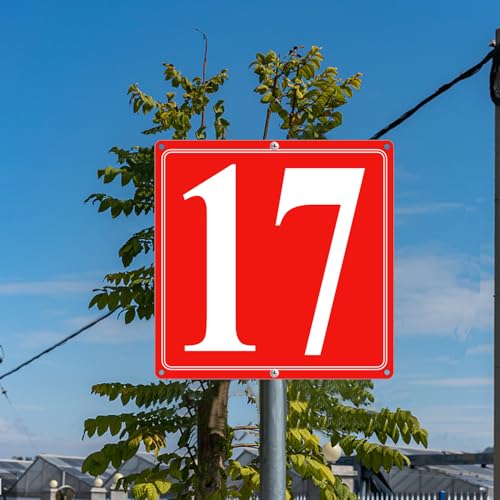 Image of Premium Aluminum Number Signs 17, Metal 12 inch X 12 inch Red Numbered Signs Outdoor for Parking Lots, Floor, Dock, Court, Aisle, Field, High Visibility, No Fade, Weather-resistant