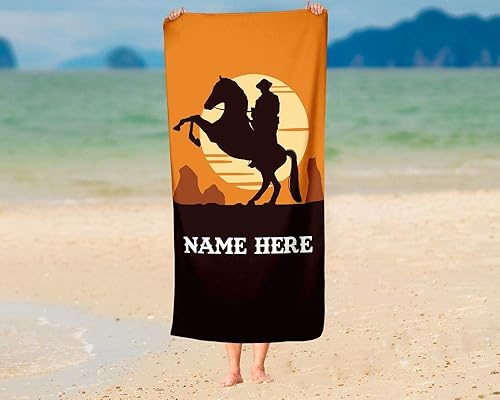 Miniatura 3 de Toalla de vaquero y caballo personalizada extragrande para niños, toallas de viaje personalizadas de gran tamaño para playa, piscina y baño para