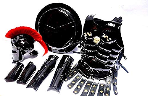 Medieval 300 Spartan Helmet Roman King Armor Shield Leg or Arm Guard King Leonidas Muscle jacket Black