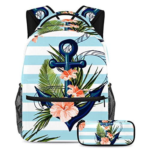 Sac à dos de voyage floral avec porte-bouteille et trousse scolaire mixte