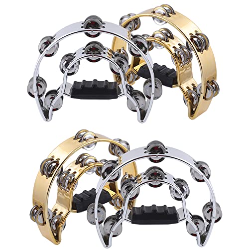 4 Pack Handheld Tambourine with Metal Jingles, Panderos Para Adultos