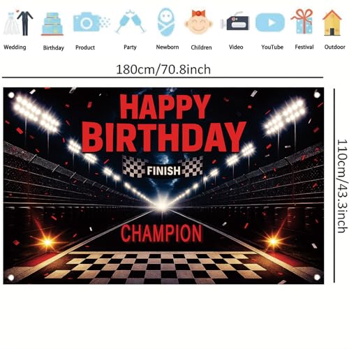 Fondo fotográfico cumpleaños pista de carreras 71x43 pulg miniatura 5