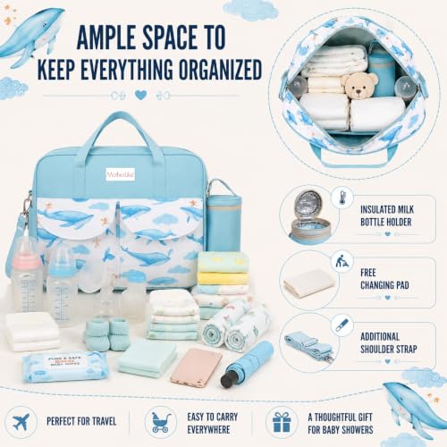 Image of Diaper Bag for Mothers for Travel with Changing Station | Tote Diaper Baby Bag for Mom | Diaper Bag with Insulated Bottle Holder & Changing Mat | 17 L,10 Pocket