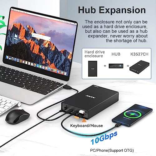Image of MAIWO External Hard Drive Enclosure(6Gbps) with Hub Expander for 3.5 2.5 Inch SATA SSD HDD USB C to SATA III with UASP, 1 Port USB C Hub /2 Port USB A 10Gbps Hub,Compatible with Seagate Samsung Xbox