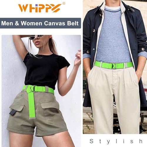 Image of WHIPPY Mens Canvas Belt with Metal Double D-ring 1 1 /2 inch Wide Plus Size Unisex Web Cloth Casual Belt for Jeans Pants