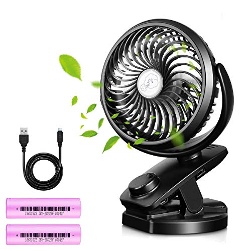 FPVRC Ventilateur USB à Clip avec Batterie Externe 4800 mAh Petit Ventilateur de Table Rotatif à 360° pour Poussette, Voiture, Bureau, Ordinateur Portable, extérieur, Camping Noir