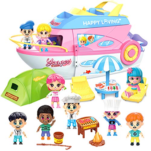 Toyssa Cruise Ship Pretend Play Toys Yacht Playset with Figures and Accessories Christmas Xmas Gift for 3 4 5 6 7 Yeas Old Girls