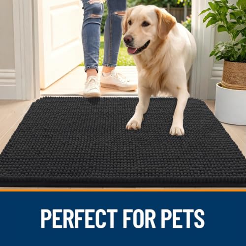Image of OLANLY Dog Door Mat for Muddy Paws 48x30, Absorbent Chenille Mud Doormat