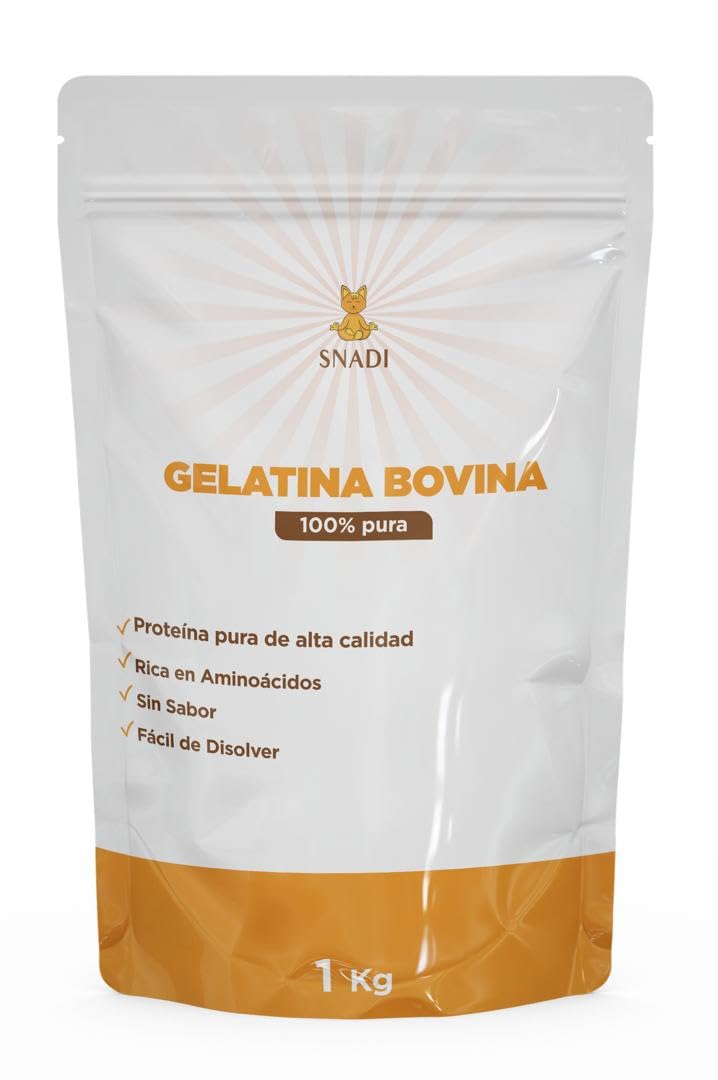 Snadi Gélatine Bovine Granulée | 1 kg | 100% Pure, Sans Saveur et Qualité Professionnelle | Riche en Acides Aminés Précurseurs du Collagène | Pâtisserie, Desserts et Sauces | Dissolution Facile et Te