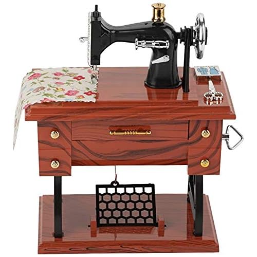 Tokenhigh Mini Vintage Coser Música Caja De Coser, Decoración De Mesa Creativa Retro Juguetes,Estilo De Máquina De Regalo De Cumpleaños