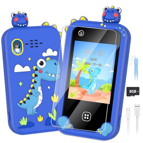 Kids Smart Phone for Boys Ages 3-8, Toy Cell Phone for Kids, Christmas Birthday Gifts for Boys, Toddler Learning Play Toy Phone with Touchscreen, Dual Camera, Game, Music, Storybook, 8GB SD Card(Blue)