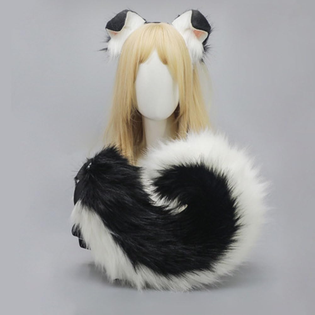 Dog Ears Headband and Tail Set Faux Fur Animal Cosplay Party Costume Accessories