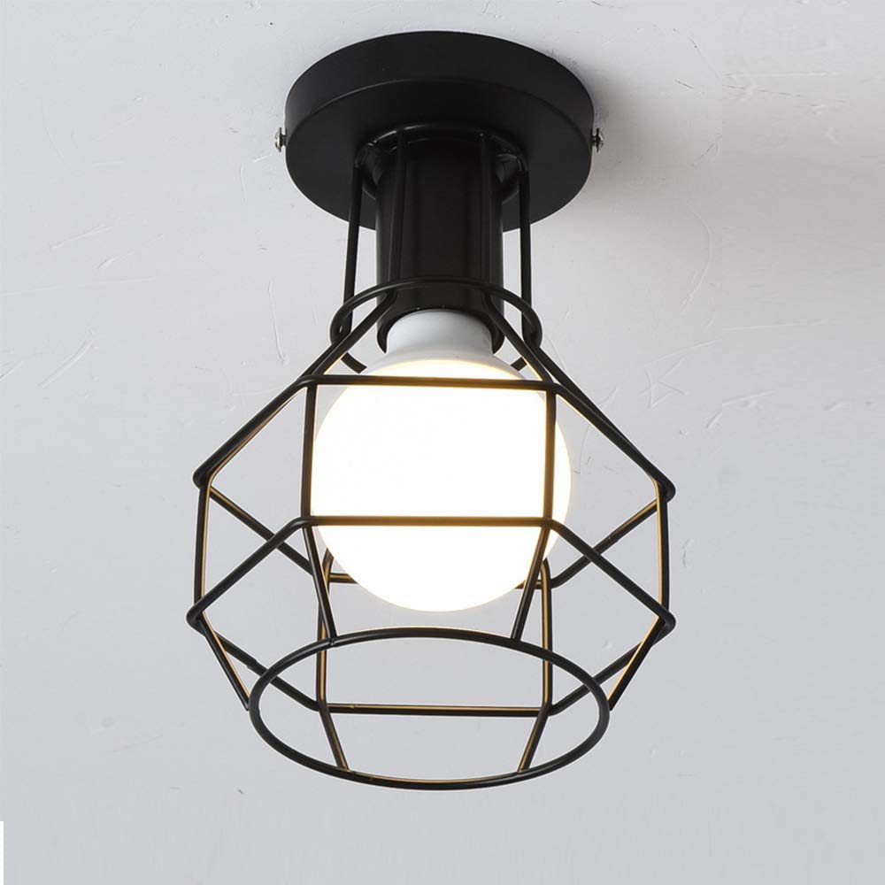 Mengjay Trade G Retro Vintage Industrial Flush Mount Ceilin Light,Retro Pendant Lightin Hangin Ceilin Light Fixture Cage Lamp For Hallway Stairway Bedroom Kitchen (Bulb No Included) (Black) (G)