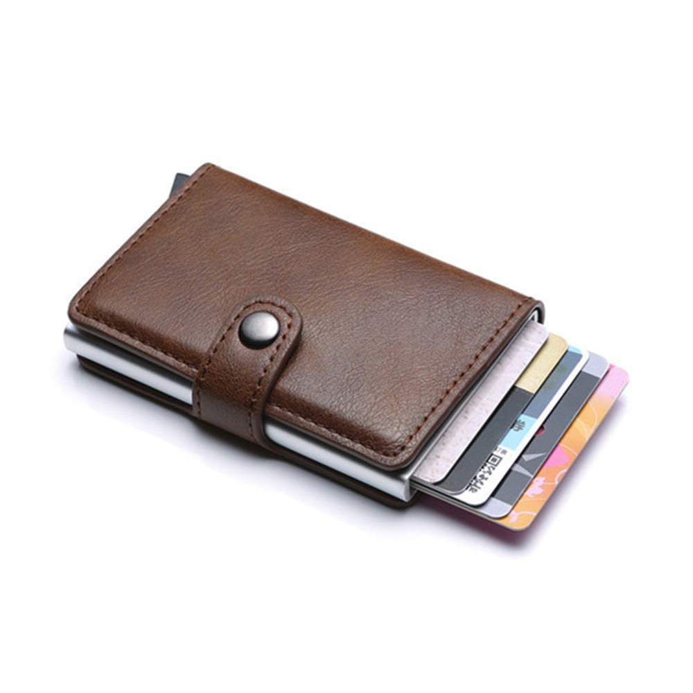 AEMA Carrken Antitheft Men and Women Debit,Credit Card Holder PU Leather RFID Bank Card Cases Business Card Pocket (Dark Brown)-image-4