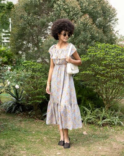 SIXDO Floral Off-Shoulder Maxi Voile Dress, a Romantic and Elegant Pick for Spring and Summer 2025 Grey — view 6