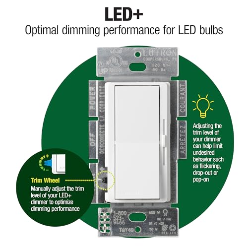 Image of Lutron Diva LED+ Dimmer Light Switch for Dimmable LED, Halogen, and Incandescent Bulbs, 150 Watt, Single-Pole or 3-Way, DVCL-153P-IV, Ivory