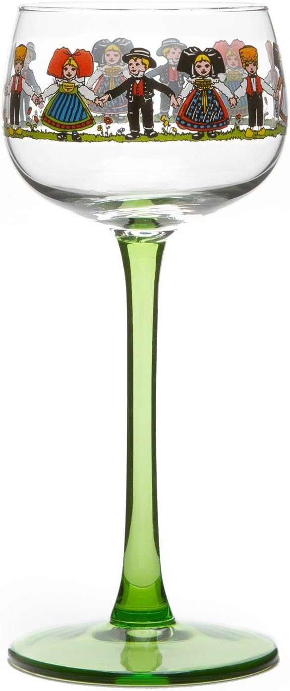 Verres à vin d'Alsace Boeckling pied vert verre à ballon motif Hansi