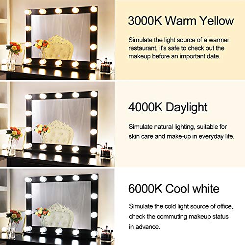 Dimmable Lighted Vanity Mirror for Bedroom with 3 Color Changing, Hollywood Makeup Mirror with Lights for Dressing Table Vanity Set, Wall Mounted or Tabletop (31.5" X 23.6")