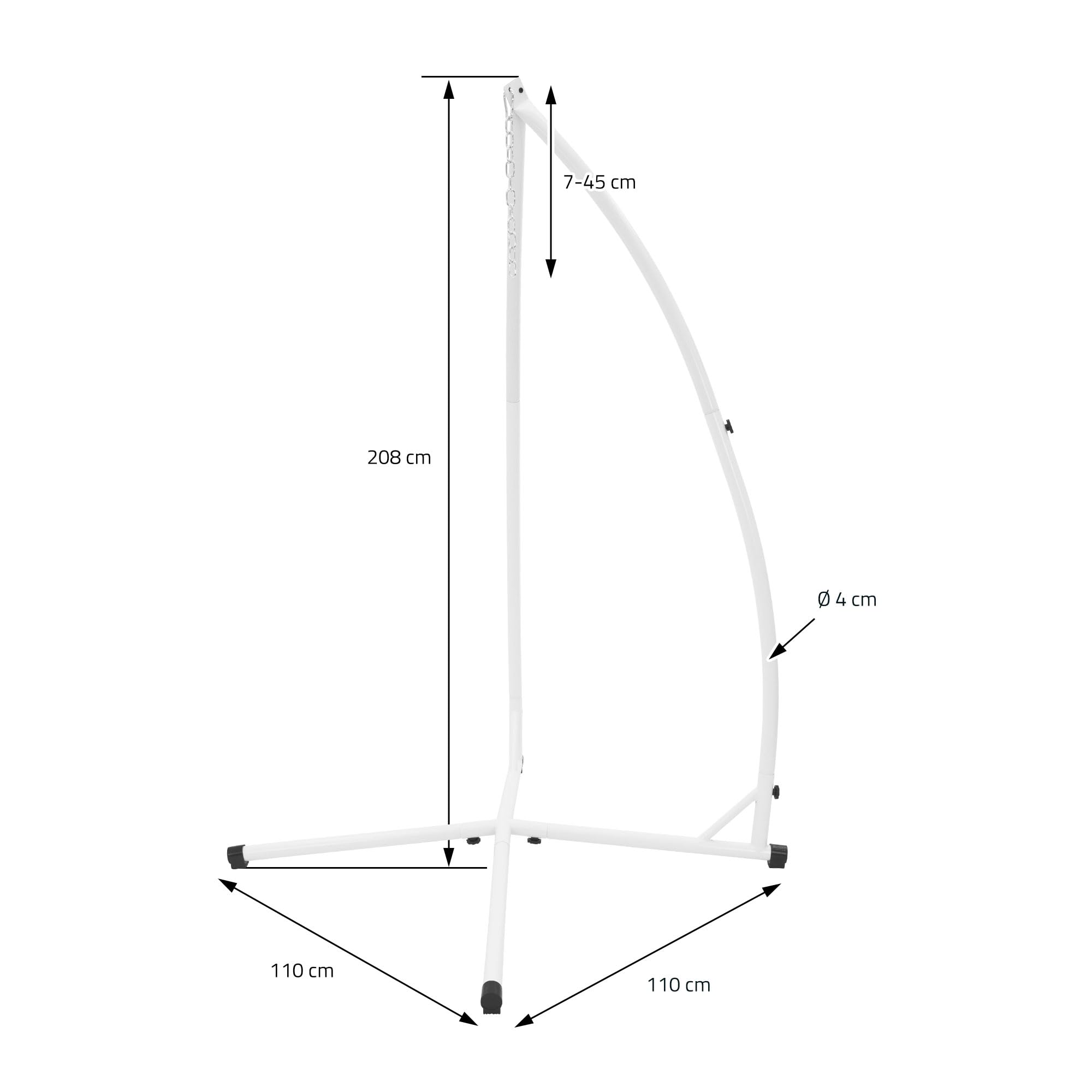 ECD Germany Châssis de Fauteuil Suspendu 208 cm Blanc en Métal Charge Max. 120 kg Cadre Chaise Suspendue Indépendant Soutien Hamac Siège Accrocher Balancelle Support de Fauteuil Chaise à œufs Jardin