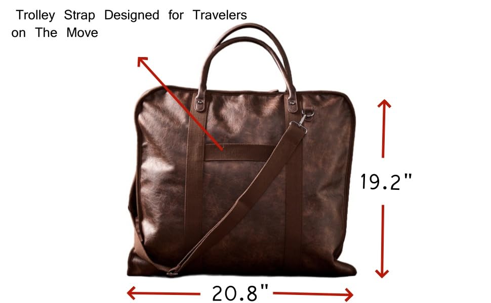Personalized Leather Garment Bag, Travel Suit Cover Bag with Multiple Pockets, Customizable Monogram (Brown)2
