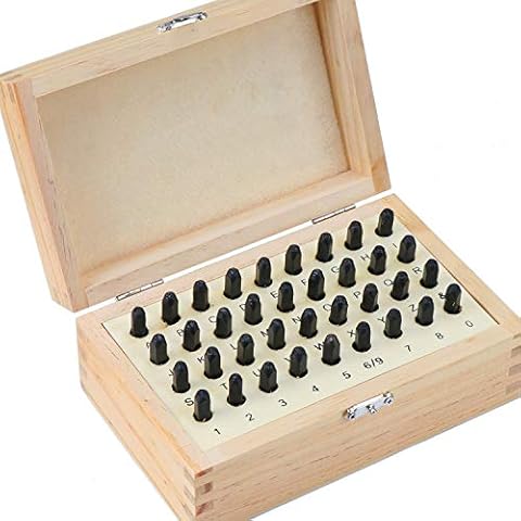 WiMas 36PCS Alphabet Letter and Number Stamps, Steel Metal Punch Set with Wooden Case (3mm) Cover