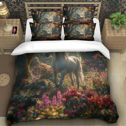 Parure de couette microfibre licorne 3D haute densité 2 personnes