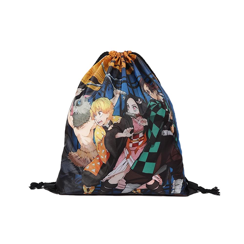 Demon Slayer Drawstring Backpack Sports Gym Bag for Women Men Children Large Size (Blue)