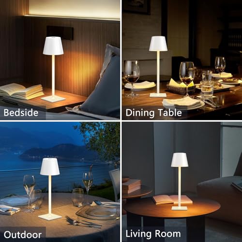 Image of White Cordless Table Lamp Set of 2 for Patio Restaurant Home Dinner Kitchen