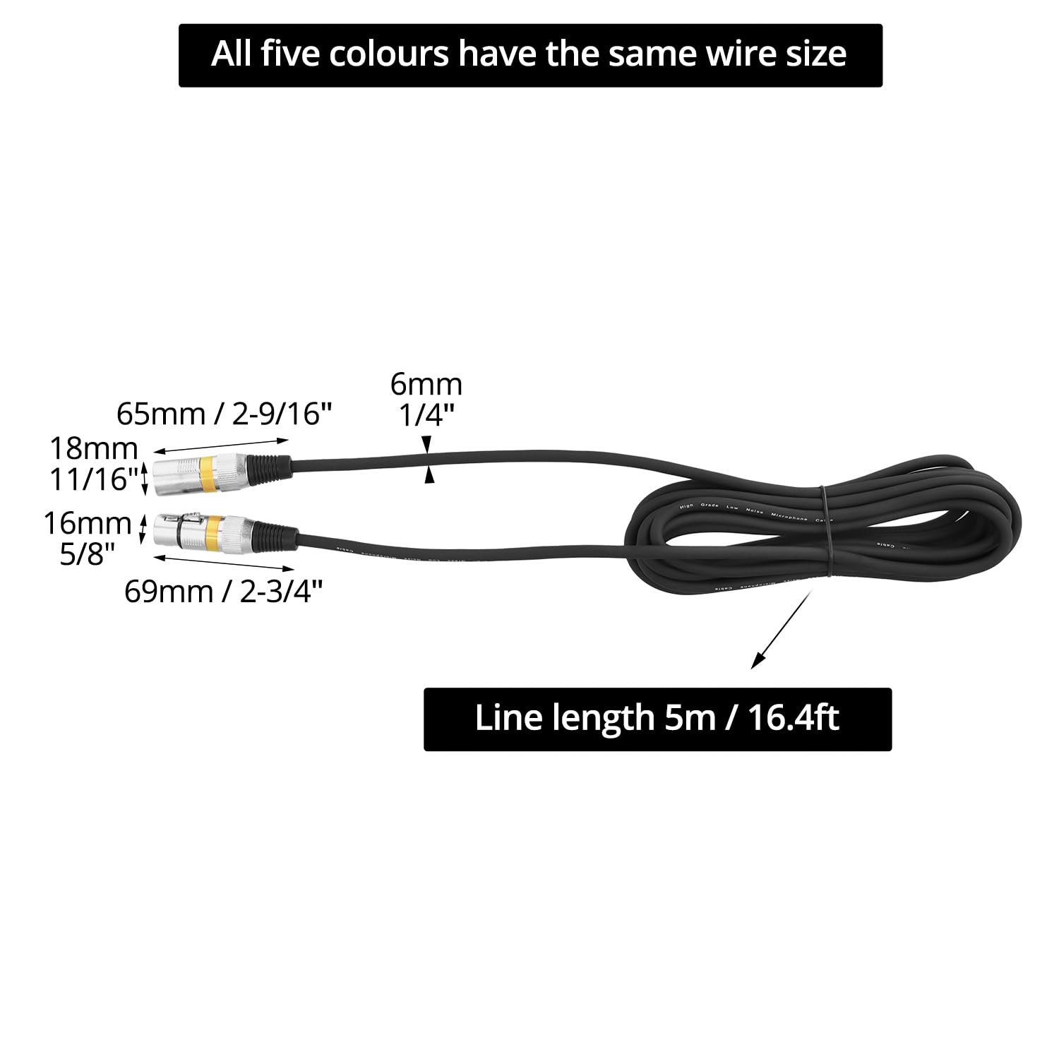 QWORK® 5 Pièces Câbles XLR 5M, Câble Microphone XLR 3 Broches Mâle vers Femelle, Câble XLR sans Interférence, pour Microphone, Haut-parleurs, Mixeur Audio