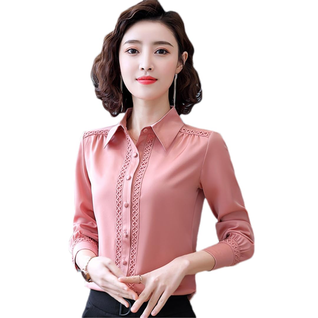 Disimlarl Camisas de manga larga para mujer, blusas de gasa ajustadas, blusas de trabajo de oficina