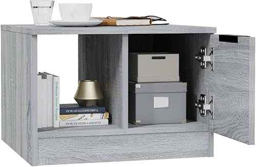 Miniatura 5 de Mesita de noche, muebles de sala de estar, mesa de cóctel, mesa de lectura, Sonoma gris, 19.7 x 19.7 x 14.2 pulgadas, madera de ingeniería adecuada