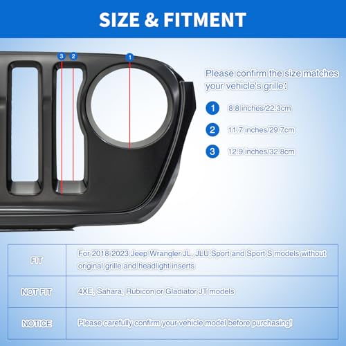 Image of Nilight Grill Inserts fit for Jeep Wrangler Front Grille Inserts Headlight Cover Set for JL JLU Unlimited Sport SportS 2018 2019 2020 2021 2022 2023 Grille Bezels Trim Exterior Accessories Red 9 Pcs