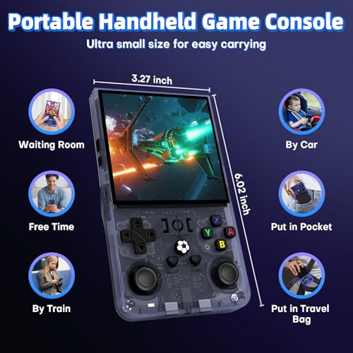 Image of R36MAX Retro Handheld Game Console, 4.0 inch RetroGaming Console with 64GB Memory, Portable Retro Videogames Console, 4000mAh Battery, Support 30+Emulators, Transparent Gray
