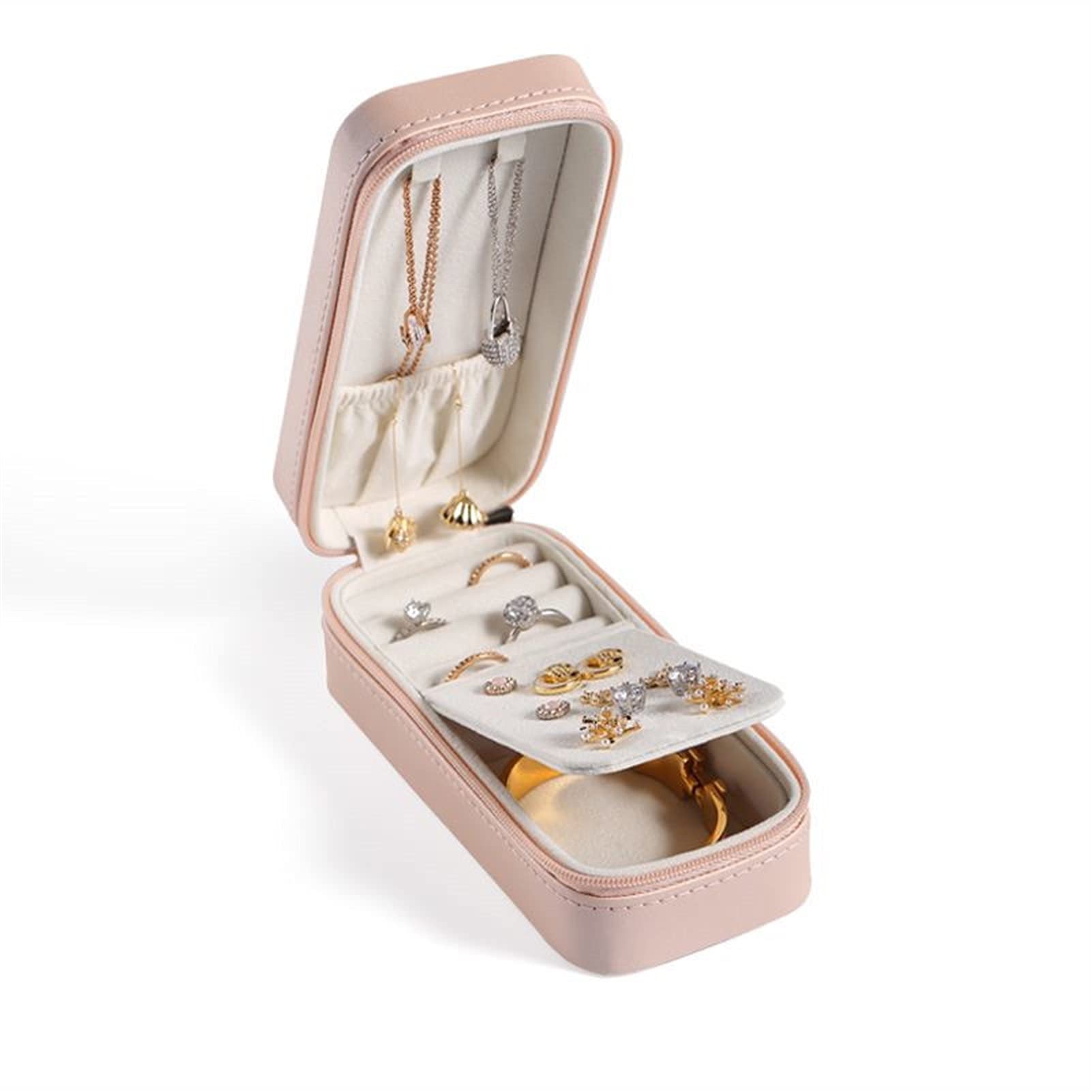 ESTDKMNOS Portable Jewellery Case， Mini Travel Jewelry Box Storage Organizer Portable Earring Ring Necklace