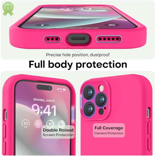 Image of LOVE 3000 Designed for iPhone 14 Pro Case, Premium Silicone with [Soft Anti-Scratch Microfiber Lining] Shockproof Protective Phone Case for Men Women Girls 6.1 inch, Hot Pink