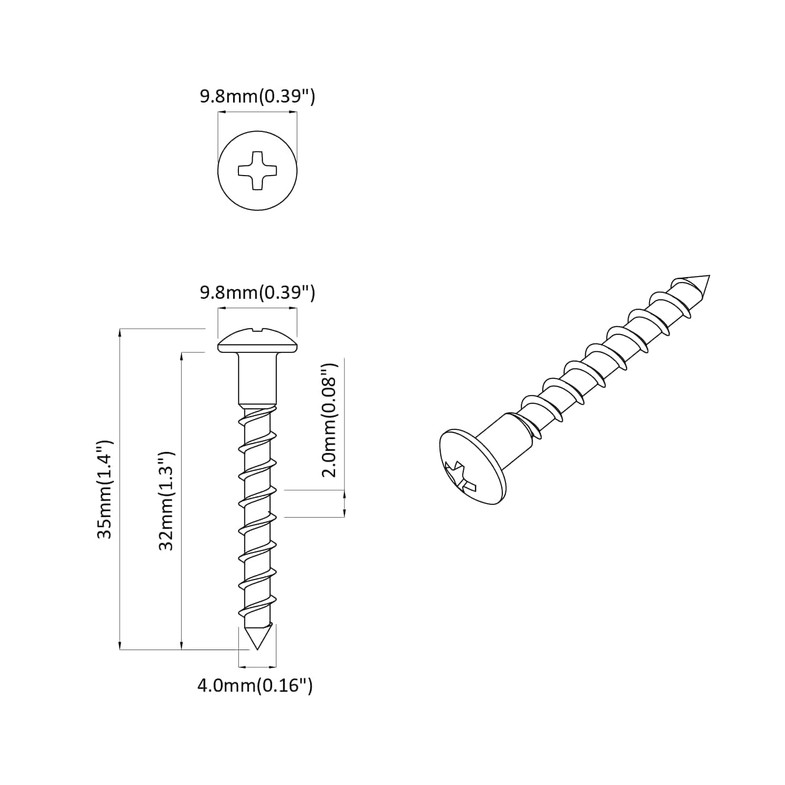Tornillo 12 piezas de hierro plateado 9,8 x 35 mm resistente a la corrosión inoxidable duradero versátil para madera, industria, bricolaje, fijación precisa con alta abrasión