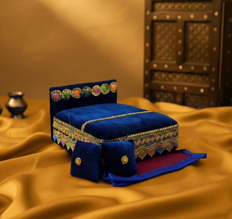 Image of RD Handicraft Thakur Ji Bed, Laddu Gopal ji Bed, Bal Gopal ji Bed with Blanket Silk All Purpose Bed |Diesal (17x16x10 cm)