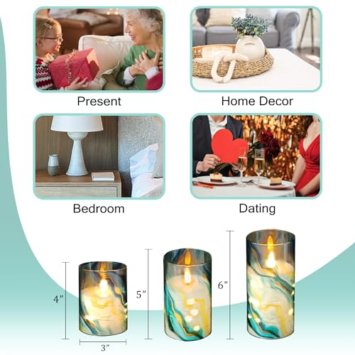 Image of Printed Flameless Candles with String Lights - Set of 3 Battery Operated Candle Flickering Floral LED Pillar Candles with Timer Remote for Home Decor Romantic Ambiance,BG