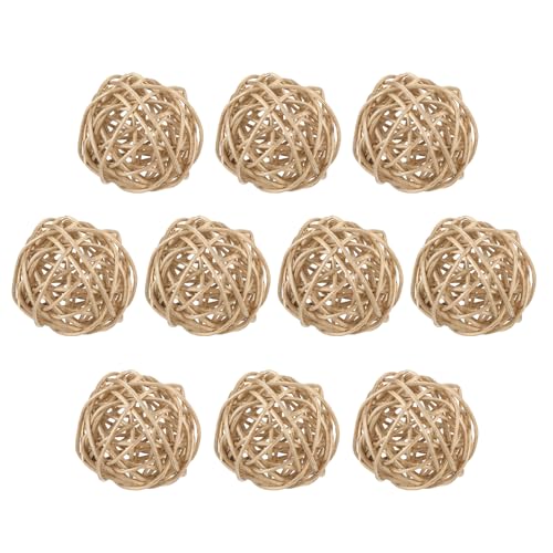 sourcing map 10 Pcs Wicker Rattan Balls 2 Inch Rattan Decorative Balls Vase Fillers for Wedding Party Centerpiece Bowls Home Decoration Gold