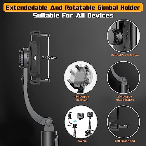WeCool G1 Selfie Stick with Tripod Stand with Gimbal 1-Axis Stabiliser with Facial Tracking, This Action Camera Gimbal Compatible with All Smart Phones, Portable and Foldable for Android & iPhone. - Image 7