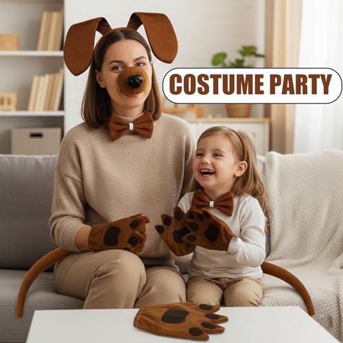 Qnvyw Hundekostüm Komplettset - Dackel Kostüm für Halloween & Partys, Inkl. Ohren & Schwanz, Für Erwachsene & Kinder, Dog Costume mit Pfoten