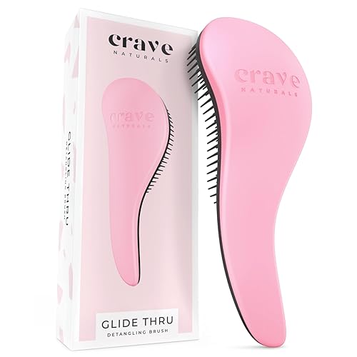 Crave Naturals Biggie Glide Thru Hair Brush - Detangler Brush for Curly, Straight, Wet or Dry Hair - Gentle Detangling Brushes for Adults, Kids, Toddlers - Hair Accessories for Women, 8.4"x3.4" - Pink - 1 Pack (Large) - Pink