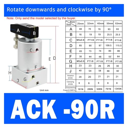 Vérin rotatif pneumatique ACK 90° et 180° SRC25 SRC32 SRC40 Bore 50mm - 2
