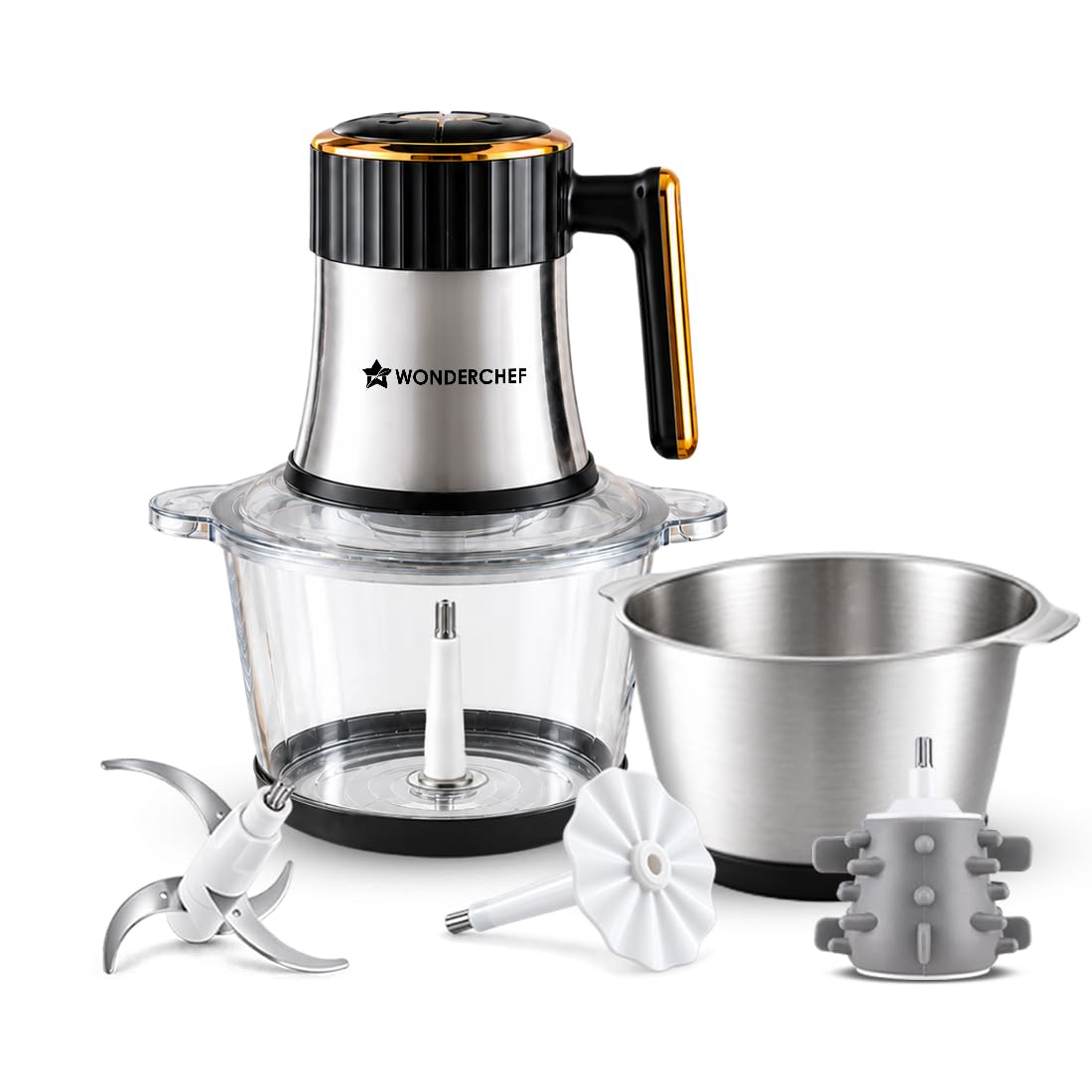 Wonderchef Maestro Neo Electric Chopper, Mincer, Peeler for Kitchen, 300W Motor, Sharp Stainless-steel Blades, Whisk and Garlic Peeler, 2 L SS Bowl, Use for Vegetables/Meat/Purees/Dips, 2-Yr Warranty-picture-21