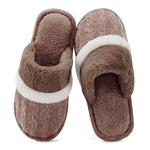 Image of GOEWY Cozy Slippers for Women Indoor and Outdoor Fuzzy House Shoes with Memory Foam Anti-Skid Sole Gifts for Women Mom Ladies
