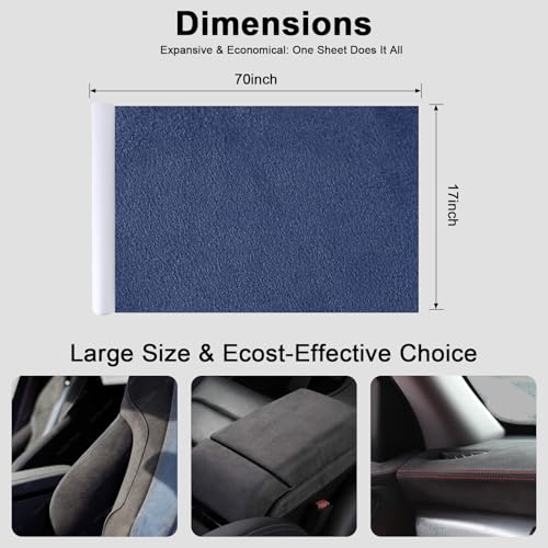 Image of Premium Blue Suede Fabric Wrap - 17x70 inch Suede Wrap for Car Interior - Self-Adhesive Microfiber and Synthetic Leather, Stretchable Interior Film for Car and Home Decor
