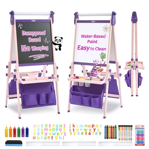 FUNLIO Pliable Tableau Enfant Double Face 3-8 Ans, Anti-Déformation & Effaçable, 3 Hauteurs Réglables Chevalet Enfant avec Rouleau à Papier & Tableau...